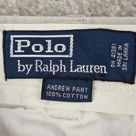 Vtg Polo by Ralph Lauren Andrew Pants Men's 34x20 Y2K Baggy Pleated Beige - Picture 3 of 9